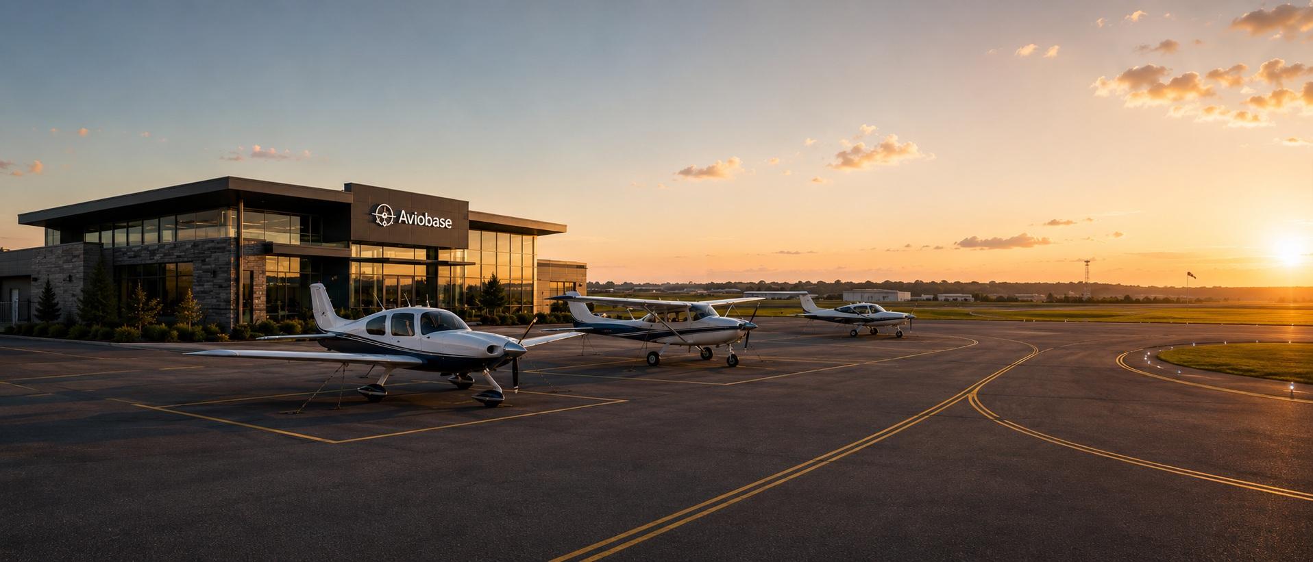 Aircraft on the apron at sunset